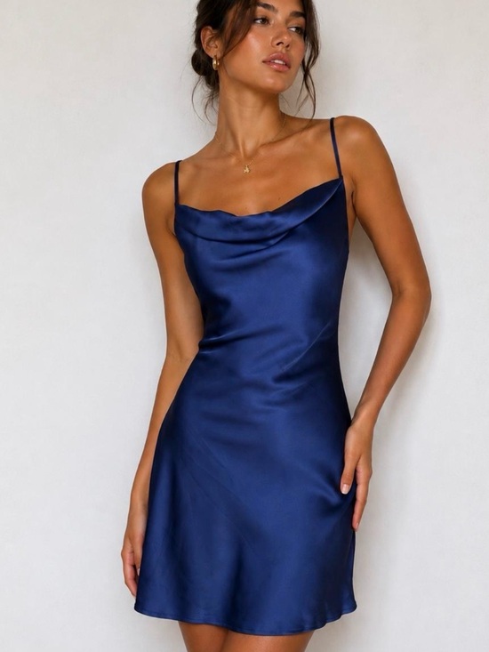 Urban Outfitters Dresses & Skirts - Urban Outfitters Navy Satin Cowl Neck Mini Slip Dress NWT Size M